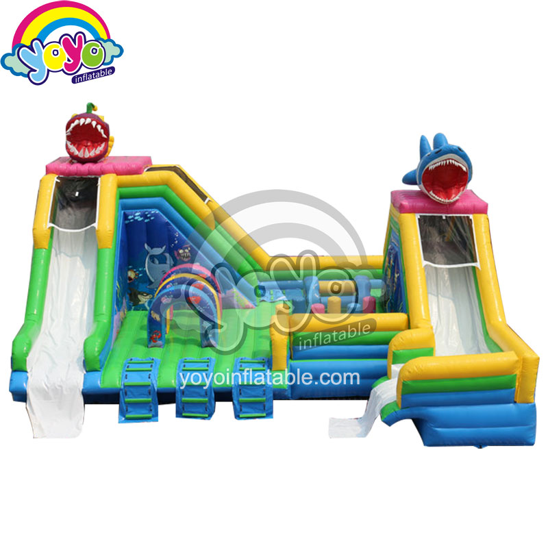 Piranha and Shark Inflatable Water Slide With pool YWSL-16028 (1)