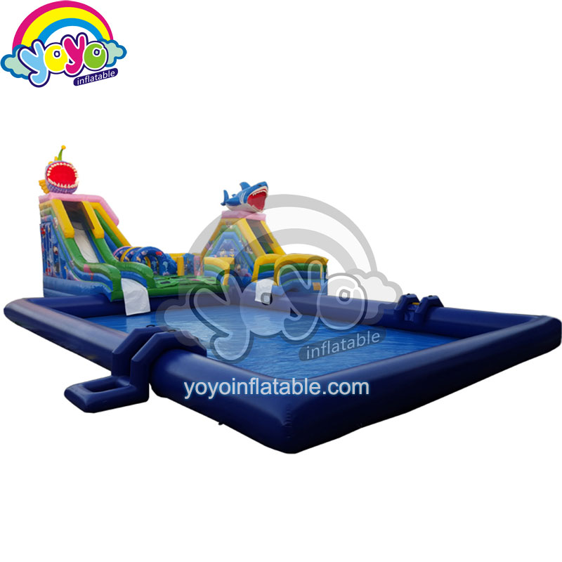 Piranha and Shark Inflatable Water Slide With pool YWSL-16028 (3)