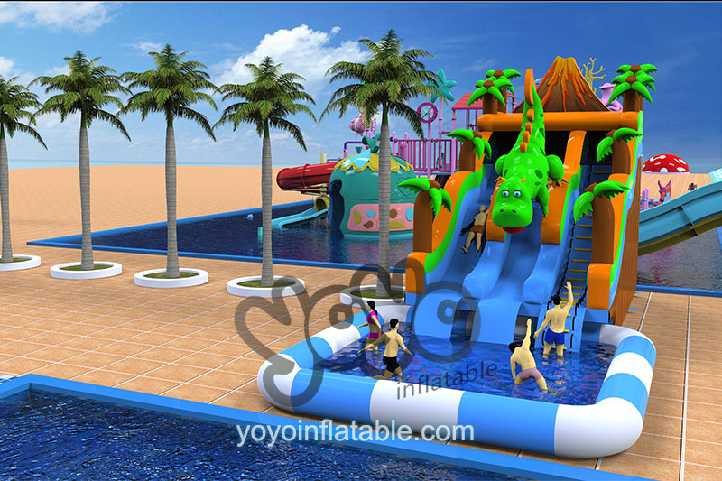 Big Volcano Dinosaur Double Slide Water Slide YY-WSL202101 (3)