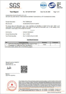 test certificate 701-1 flame retardant
